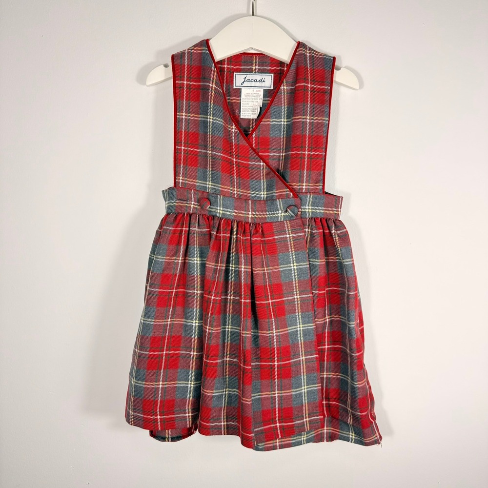 Vintage Jacadi Made in France Red Tartan Plaid Dress Size 2A 2T Holiday